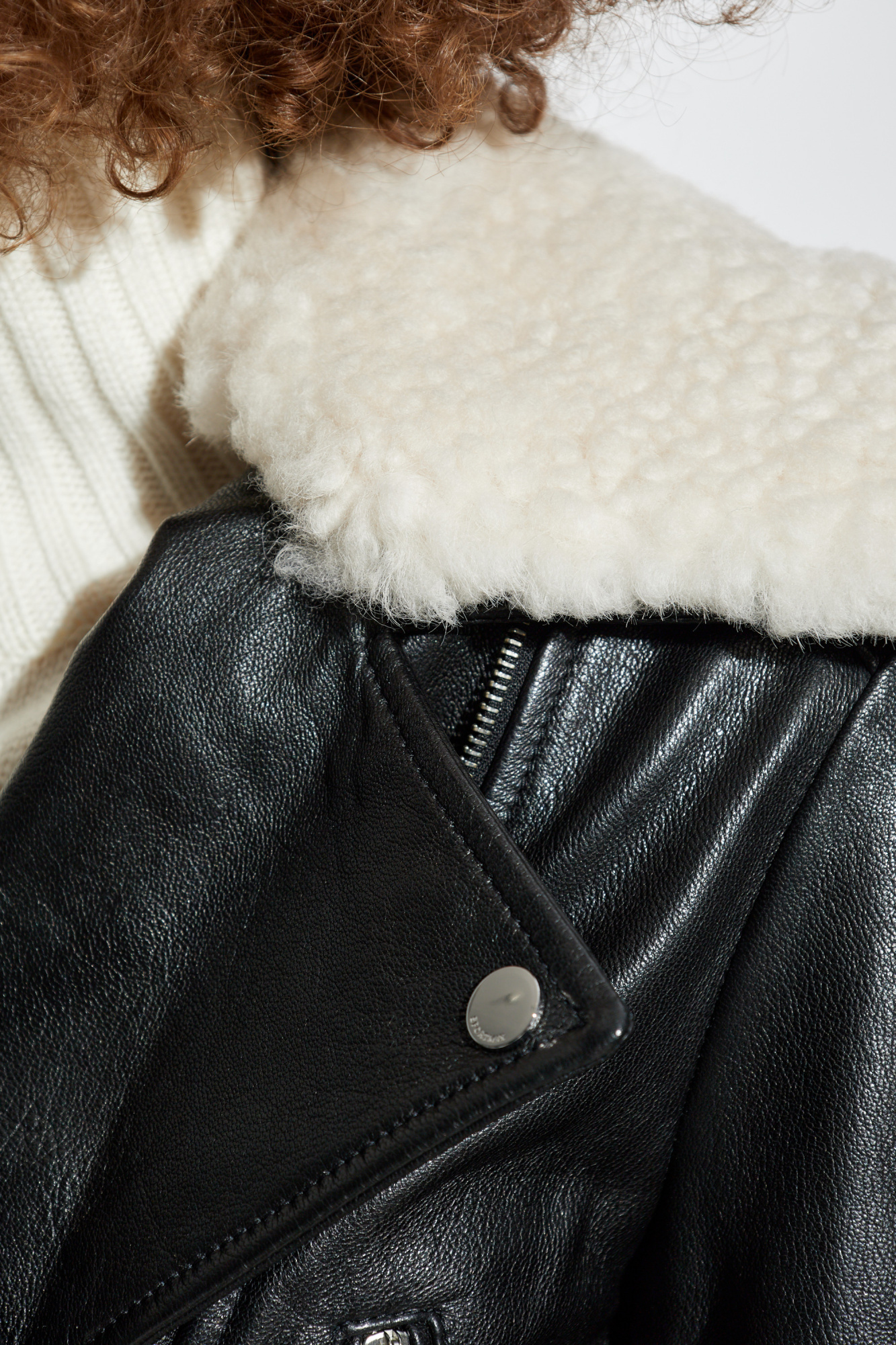 レザージャケット・コート SPORTMAX Sportmax Toscana Leather Biker Jacket Toscana shearling-trimmed leather jacket in black - Sportmax